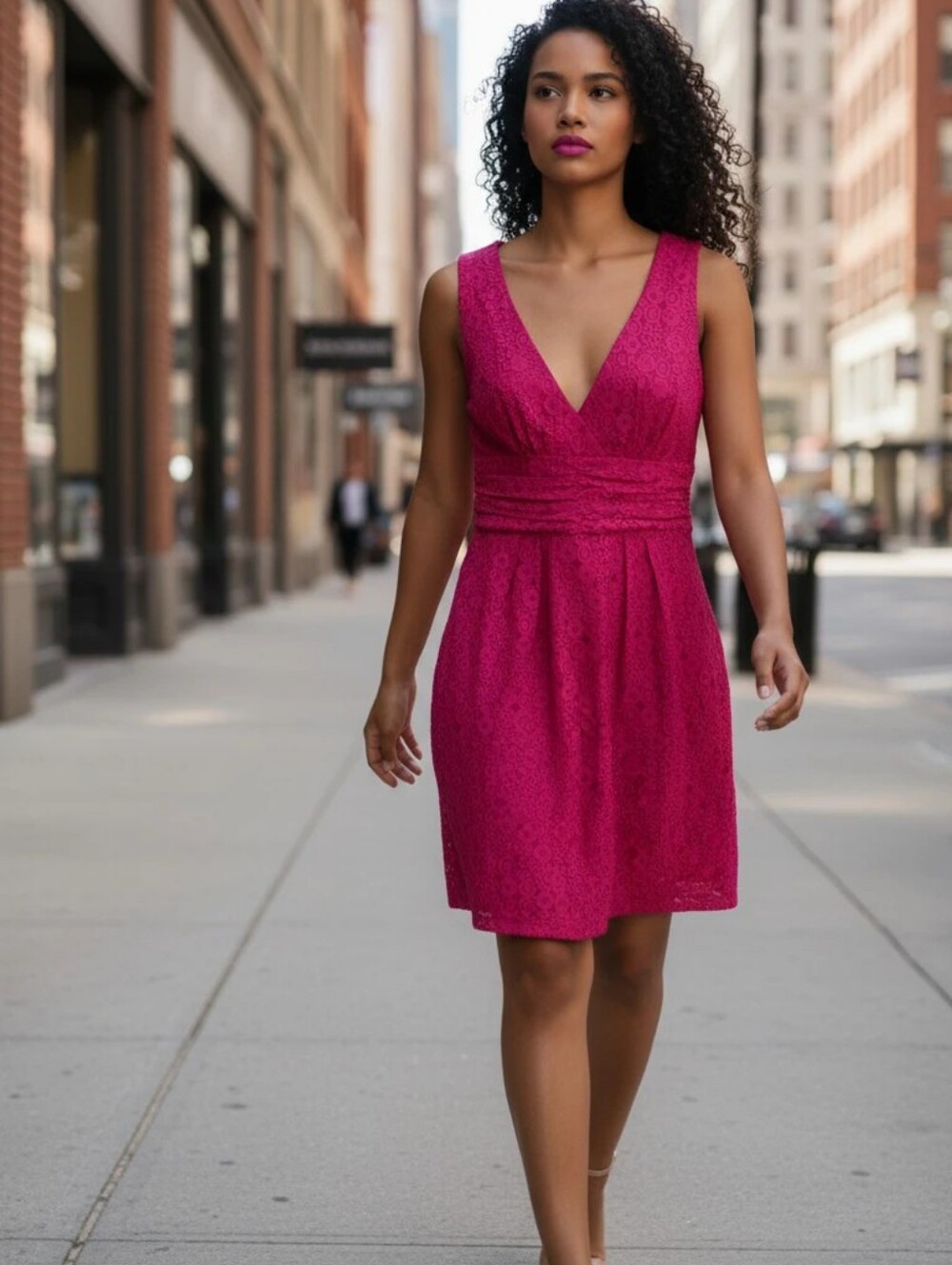 TRINA TURK Fuchsia Lace V-Neck Sleeveless Dress SIZE 2